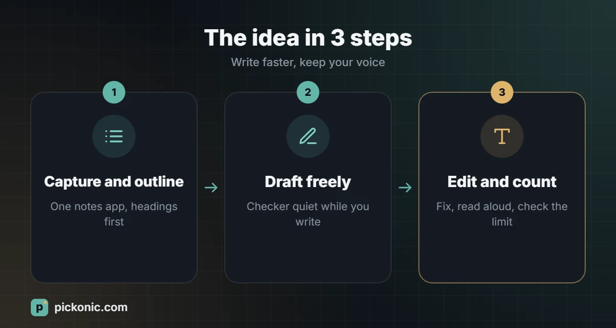 The idea in 3 steps: Write faster, keep your voice