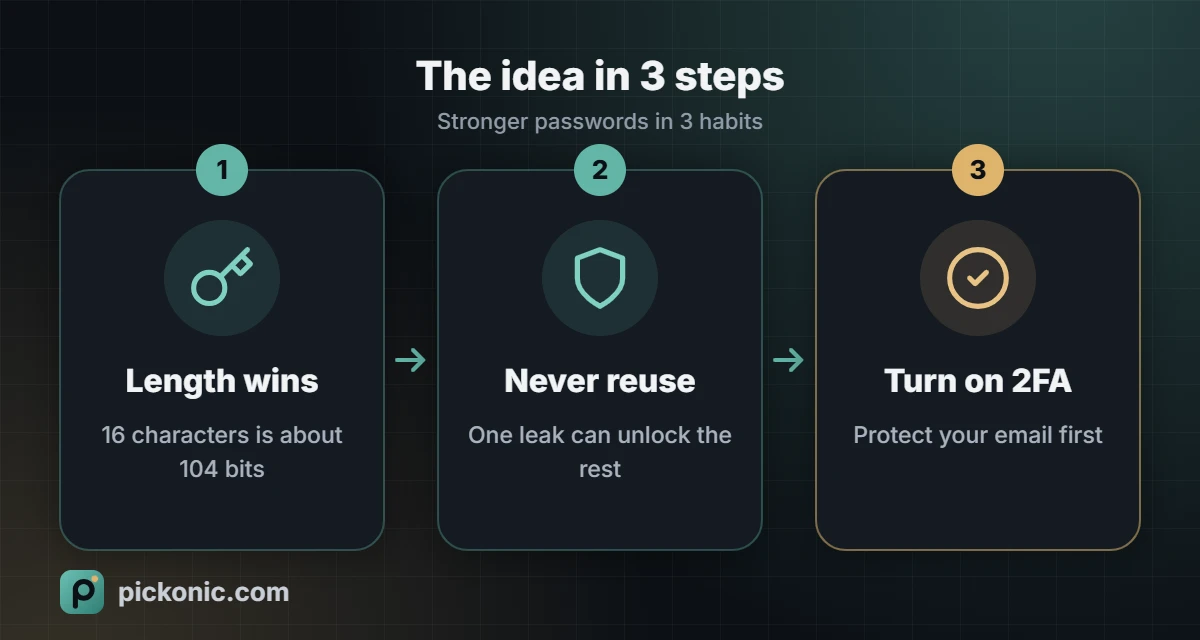 The idea in 3 steps: Stronger passwords in 3 habits