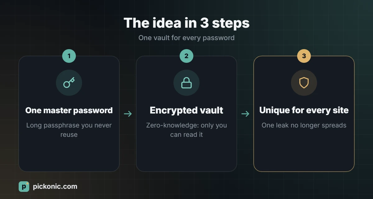 The idea in 3 steps: One vault for every password